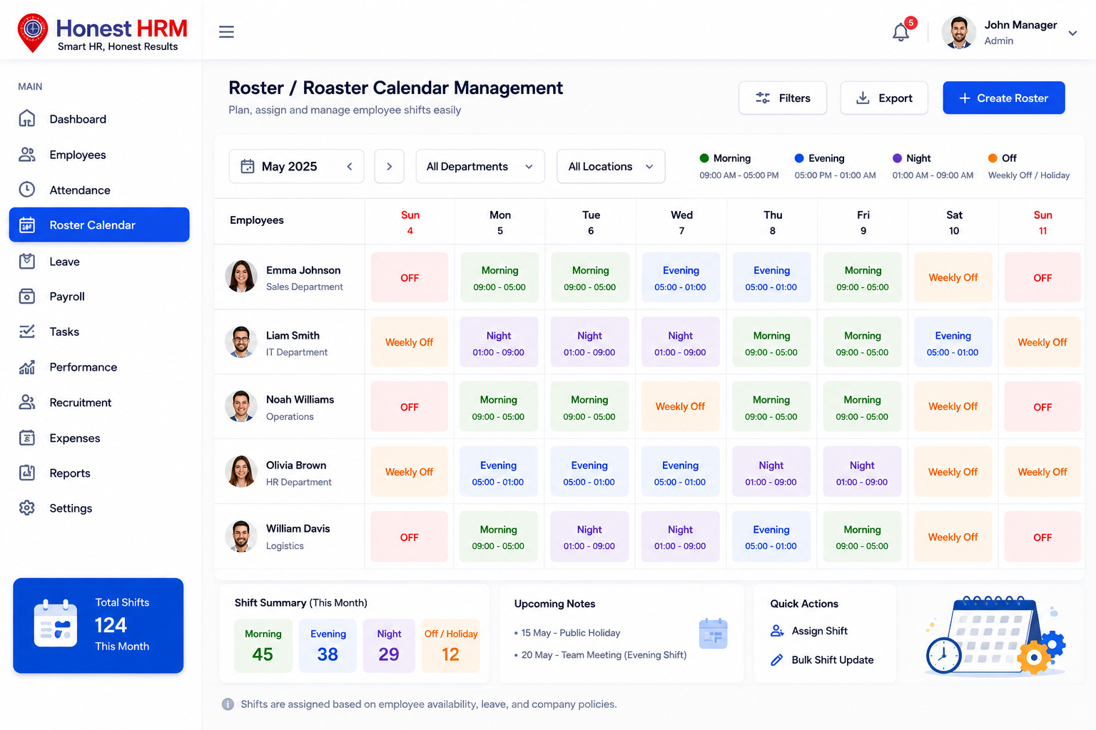 Roaster Management Honest HRM